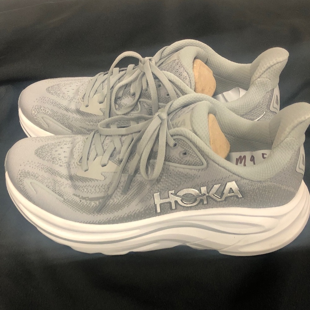 Hoka Clifton10 Sz 9.5b Gray and White Women's Road-Running Sneakers
